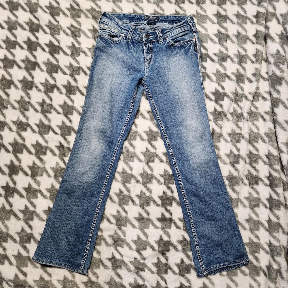 Silver Jeans Women's Suki Flap 17" Low-Rise Boot Cut Size 32